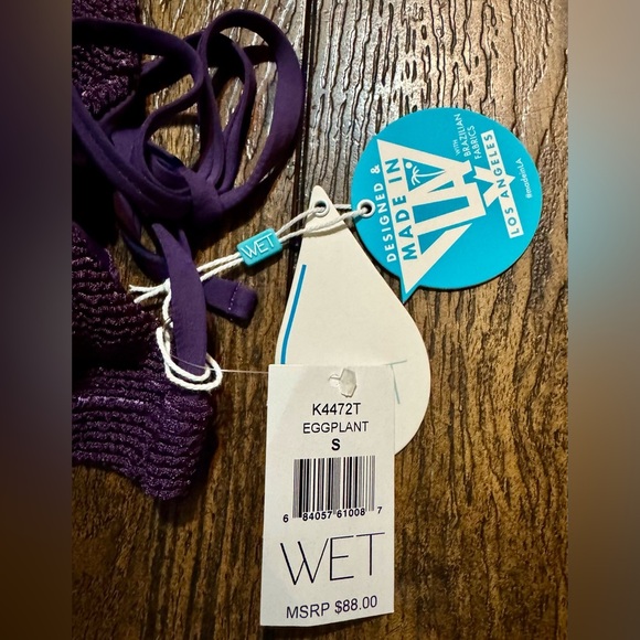 WET  Swimwear Slinky Glitter Halter Swim Top in Eggplant color Size Small NWT - Picture 6 of 8